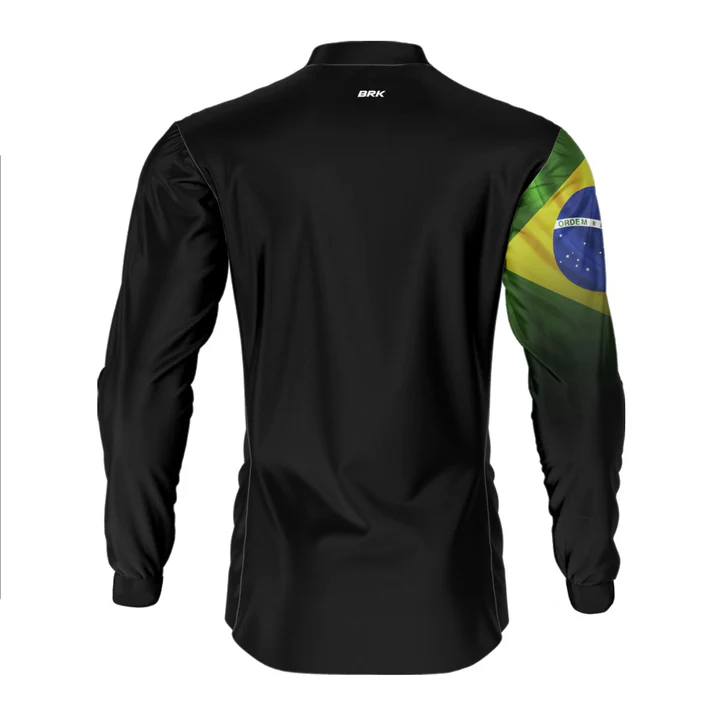 Camisa Térmica Preta Masculina Bandeira do Brasil com Proteção Solar UV50+ 